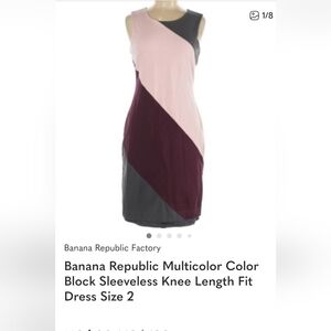 Banana Republic Sheath Dress Size6 Pink Maroon Grey Bodycon Crew Neck Sleeveless